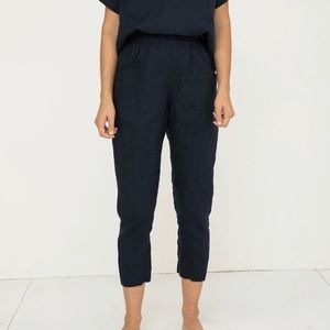 Elizabeth Suzann navy Clyde linen work pants, 6-R